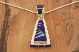 Calvin Begay Genuine Blue Lapis Sterling Silver Triangle  Pendant